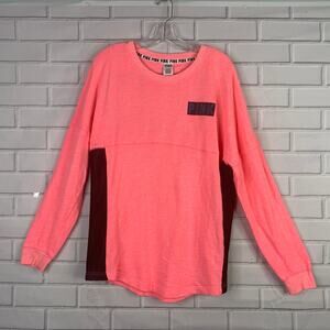 PINK Victoria's Secret top bright pink black gunmetal mesh long sleeves M women